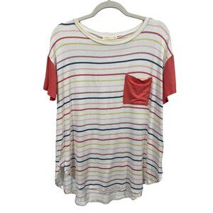 Reb In J 220 Striped Short Sleeve Pocket Tee Size Large Polyester Blend Colorful
